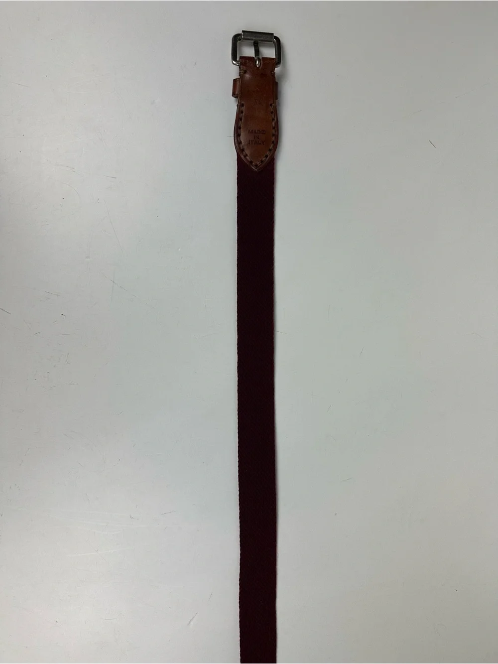 Polo by Ralph Lauren Burgundy Webbed Belt with Brown Leather Accents